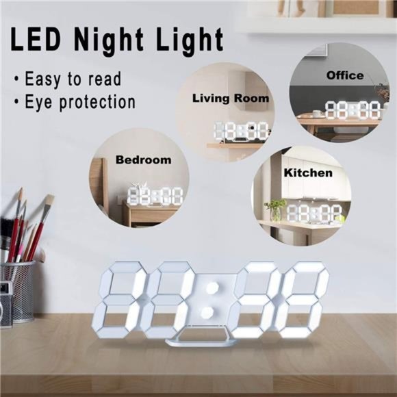 HOME Modern 3D LED Digital Desk Alarm Clock for Kitchen Bedroom Office - Picture 4 of 5
